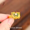 Anillo de Dedo Fuxi de Esmalte Dorado Arena Antigua a Prueba de Color con Perla para Mujer, Anillo de Dedo Ajustable de Alta Calidad de Pu Zuo Jiu