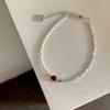 Pulseira feminina de prata esterlina 925 estilo coreano com ágata vermelha e prata quebrada, leve e luxuosa, com miçangas superbrancas, pulseira para namorada