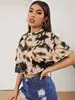 Amazon 2022 Ebay Verão Gola Redonda Solta Pulôver Revela Cintura Estampa Digital Manga Curta Camiseta Feminina Marca Tendência
