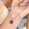 Colar quadrado com pingente de rosa seca, imitação de alexandrita, anel de ovo de pombo, alto carbono, roxo, diamante, cor, terno feminino