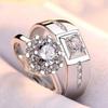 Anillo Clásico de Plata para Pareja Abierto con Diamante Forma de Capullo Floreciente para Hombre y Mujer Anillo de Par Boda Estudiante Moda OL Anillo de Compromiso