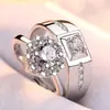 Anillo Clásico de Plata para Pareja Abierto con Diamante Forma de Capullo Floreciente para Hombre y Mujer Anillo de Par Boda Estudiante Moda OL Anillo de Compromiso