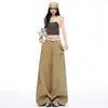 Verano 2026 Nuevo Estilo Retro Americano Casual Bolsillo Grande Diseño Único Patchwork Ropa de Trabajo Casual Pantalones de Pierna Ancha para Mujer