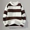 Suéter de Gola Redonda de Inverno Estilo Hong Kong para Homens, Estilo Solto e Relaxado, Suéter Jaqueta de Tricô grosso com Blocos de Cor Tendência para Homens