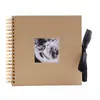 Álbum de Recortes Creativo con Páginas Interiores Negras de Tarjeta, Lazo Decorativo, Álbum de Fotos DIY con Apertura de Ventana, Álbum de Recortes con Cinta de 10 Pulgadas