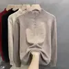 Outono e Inverno Novo Tamanho Grande Simples Gola Alta Meia Camisa Básica Tops Moda Feminina Solto Interno Manga Longa Tricô Tricô