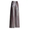 Pantalones de cuero elegantes, forrados de polar, gruesos, de pierna ancha para mujer, nueva colección otoño/invierno 2026, adelgazantes, de cintura alta, corte holgado, casual, pantalones cropped