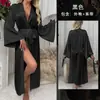 Túnica de satén de color liso para comercio exterior OZON con mangas anchas, cuello en V, cinturón para atar en la cintura, estilo largo, bata de casa nupcial para mujer 211