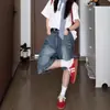 Jeans Rectos de Cinco Bolsillos para Mujer, Tallas Grandes, Verano Retro de Cintura Alta Sueltos Casuales de Longitud Media Pierna Ancha Adelgazantes Shorts