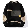 Suéter de Punto para Hombre de Cuello Alto Parcial con Bloques de Color, Patrón Geométrico y Punto Trenzado en el Codo, Top Grueso Casual Holgado