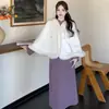 Vestido Cheongsam Morado Grueso de Terciopelo Talla Grande Traje de Chal con Capa Peluda Invierno Diario Nuevo Chinoiserie Falda Larga