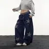 Pantalones anchos con bordado de estrella estilo retro americano para hombre y mujer, corte holgado, cintura natural, casual, elegantes pantalones de baile de jazz para otoño