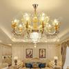 Candelabro Estilo Europeo Nuevo Lujo Sala de Estar Comedor Dormitorio Luz de Lujo Villa Vestíbulo Paquete de Iluminación de Cristal de Jade Natural