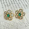 Brincos de flor de ameixa com banho de ouro real gravado antigo ocidental, com diamantes completos, temperamento fashion, agulha de prata 925