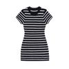 Venta al por mayor de comercio exterior Ropa de mujer 2025 Verano Nueva moda Cuello redondo Manga corta Rayado Ajustado Vestido ajustado