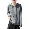 2026 Novo Suéter de Tricô com Capuz Feminino Solto Emagrecedor com Cordão Hoodie Versátil para o Dia a Dia Camada Base Top Rejuvenescedor