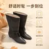26 em Estoque Botas Empilhadas Patchwork Femininas Botas de Cano Médio com Salto Escondido 7cm Cadarços Finos Bico Fino Botas Femininas Patchwork de Puxar