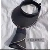 Sombrero de Paja Plegable para Mujer, Nuevo Estilo Primavera y Verano, Sombrero con Parte Superior Abierta para Protección Solar, Sombrero de Sol de Ala Ancha para Playa, Sombrero de Sol de Paja Tejida Estilo Rollo de Huevo