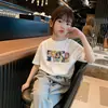 Camiseta de Manga Corta de Algodón Puro para Niñas, Top de Ropa Infantil de Dibujos Animados Moderno y a la Moda, Camiseta Casual Versátil de Cuello Redondo para Bebés Niñas, Manga Media