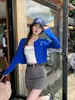 Cardigan Azul Klein para Mujer Nuevo Primavera Otoño Tejidos de Punto Ropa de Abrigo de Principios de Otoño Suéter Top Corto Rojo Talla Única