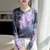 Suéter de Punto Fino con Cuello Redondo y Manga Larga para Mujer Otoño/Invierno 2026 Estampado de Pintura a Tinta Holgado Jersey Prenda Base