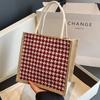 Bolsa de almuerzo de lino de mano Fresh ins para mujer 2023 Verano Bolso de mano pequeño de lino Bolso de compras de imitación de lino