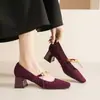 5688-17 Zapatos Mary Jane Elegantes Estilo Coreano Tacón Medio de 5cm Planos con Cadena de Ágata Boca Baja Primavera y Verano