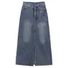 Senso de design nicho cintura alta Saia jeans feminina verão 2024 nova moda fenda emagrecimento midi skirt