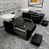 Cama de Shampoo para Salão de Cabeleireiro Semi-reclinável Bacia Cerâmica Cama de Enxágue para Salão de Cabeleireiro Cama de Shampoo para Salão de Cabeleireiro Simples Europeia