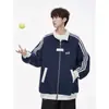 Chaqueta de béisbol americana de tres rayas transfronteriza para hombre, chaqueta deportiva a rayas de moda para otoño e invierno, abrigo de retazos para jóvenes