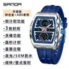 Reloj Electrónico Sanda Clásico Transfronterizo con Correa de Acero Multifunción Impermeable para Estudiante con Tres Zonas Horarias y Alarma