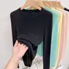 Camiseta de Punto de Manga Larga para Mujer 2025 Verano y Otoño Nuevos Tops Estilo Coreano Sencilla y Versátil Camiseta Básica de Hombro Derecho para Mujer Delgada