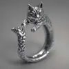 Anel Gato Preto Vintage Desgastado Feminino Moda Personalizado Imitação Prata Tailandesa Anel de Dedo Europeu e Americano Gatinho Pet Anel de Dedo Aberto