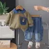 Conjunto de Primavera y Otoño para Niños, Conjunto de Dos Piezas de Jeans para Bebé, Sudadera Casual Infantil, Ropa Infantil de Moda de Manga Larga