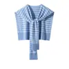 Xale de Tricô de Caxemira Estilo Coreano Listrado Preto e Branco Xale Simples Estilo de Férias Lenço Pequeno de Tricô Roupa Externa para Ar Condicionado
