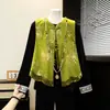Chaleco de Alta Gama Nuevo Estilo Chino para Mujer, Atuendo de Primavera para Madres, Chaleco Amarillo Elegante que Reduce la Edad con Botones Tradicionales Chinos, Top Traje Tang