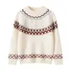 Suéter de cachemira jacquard para niños, grueso, estilo retro, para otoño e invierno, unisex, con patrón Fair Isle, cuello redondo y diseño de jersey