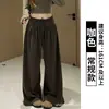 Calça pantacourt cinza de renda na cintura para mulheres, novo estilo de outono, cintura alta, caimento solto, estilo boyfriend, casual e confortável