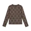 Camiseta estampada de cuello redondo y manga larga, moderna y a la moda, para primavera/otoño, un top básico juvenil y elegante para mamás