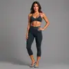 Conjunto de Sutiã Esportivo Cruzado com Gola Halter para Mulheres, Lindo Sutiã de Yoga com Costas Cruzadas, Calça Capri de Fitness de Secagem Rápida, Conjunto de Duas Peças para Yoga