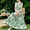 Vestido de algodão e seda sem mangas de alta qualidade, estilo jovem, para mulheres, vestido de verão para férias na praia, plus size, para mulheres de meia-idade, vestido Sanya, vestido de praia