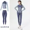 Conjunto de Yoga Transfronterizo para Mujer de Primavera y Otoño, Chaqueta de Manga Larga con Cuello Alto y Bloques de Color, Conjunto de Pilates y Fitness de Cintura Alta para Cadera de Durazno