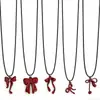 Nuevo Estilo Ins Coreano Dulce y Fresco Puro Deseo Estilo Girly Collar de Cuerda de Cuero con Lazo Rojo Cadena Sexy para Clavícula de Nicho