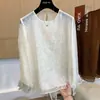 2026 Nuevo Estilo Chino Jacquard Pesado Bordado con Lentejuelas Cuello Redondo Manga Larga Estilo Étnico Camisa Base Modificada