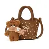 Bolsa Infantil Otoño Invierno Nueva Lunares Estrella Felpa Cesta de Verduras Bolso de Mano Suave Lindo Osito Labial Bolso de Hombro Cruzado