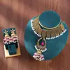 Conjunto de colar e brincos de borla de pérola cravejados de diamantes para mulheres, joias de estilo étnico boêmio europeu e americano, acessórios de moda vintage