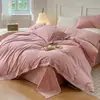 Juego de 4 piezas de funda de edredón de algodón lavado color puro con botones estilo japonés, sábanas, dormitorio de estudiante, juego simple de 3 piezas