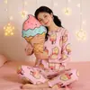 Liquidação de Fábrica Atacado de Pijamas Femininos de Manga Longa de Tamanhos Descontinuados para Primavera, Outono e Verão, Roupas de Casa Fofas para Estudantes, Conjuntos Infantis com Gola Redonda