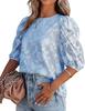 2022 Europa y Estados Unidos explosión transfronteriza conjunto de gasa flor de lino manga corta burbuja moda cuello redondo top holgado