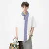 Camisa polo a cuadros estilo universitario con bloques de color para hombre, con un diseño holgado y casual, y una camiseta de manga corta única y elegante para el verano